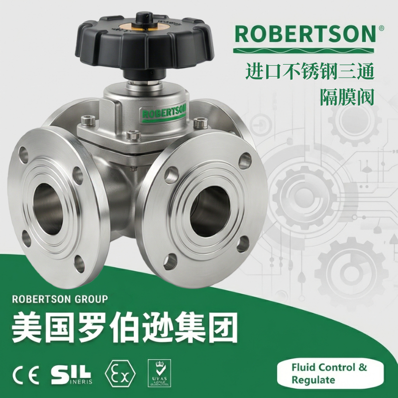 进口不锈钢三通隔膜阀-美国罗伯逊ROBERTSON